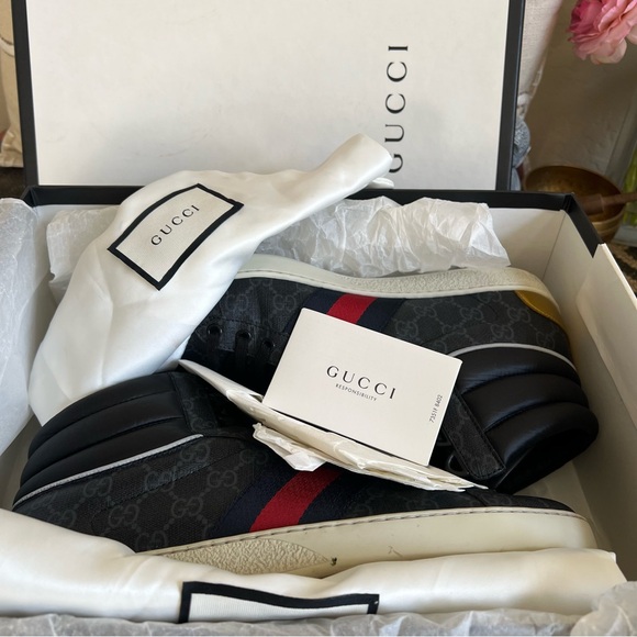 Gucci Ace Web Detail GG Supreme High top Sneakers US10 - Picture 10 of 14